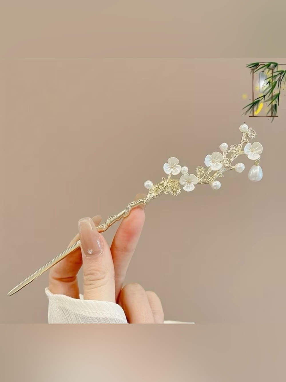 Gold Floral Pearl Hair Stick for Women